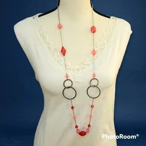 3/$30 Pink Chain Acrylic Beaded Metal Circle Sweater Station Necklace